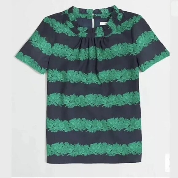 J. Crew Factory Beanstalk Ruffle Collar Blouse Navy Green - Picture 1 of 10
